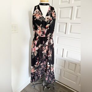 White House Black Market Floral Midi Dress Pink Orange High-low Sleeveless Sz 12